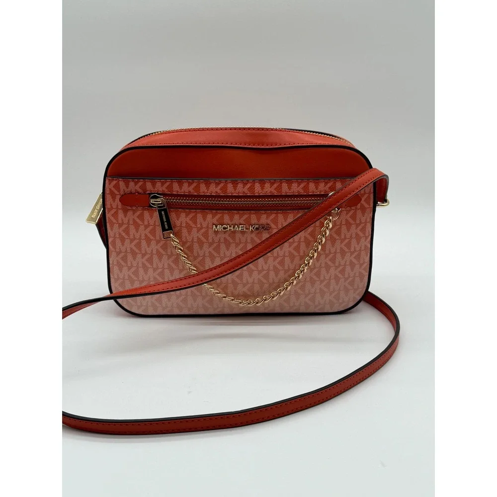 Michael Kors Jet Set Large EW Crossbody Bag Orange Pink Monogram Logo